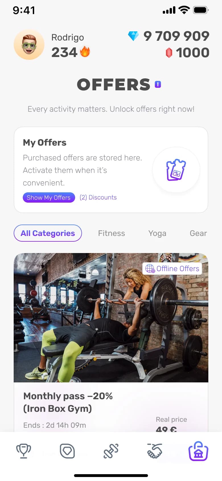 Sportera app — Offers screen