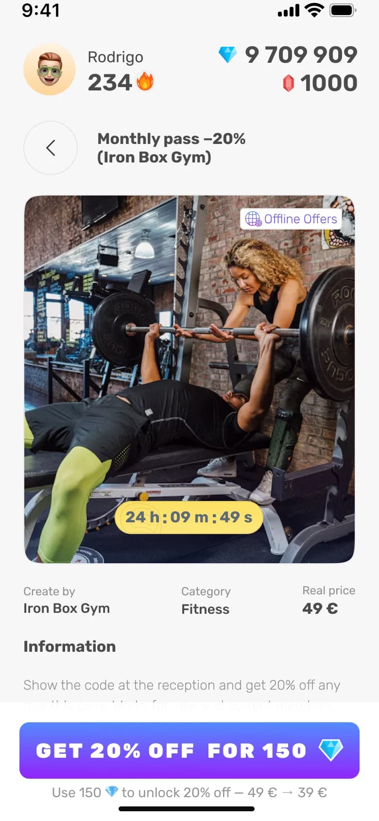 Sportera app — offer card